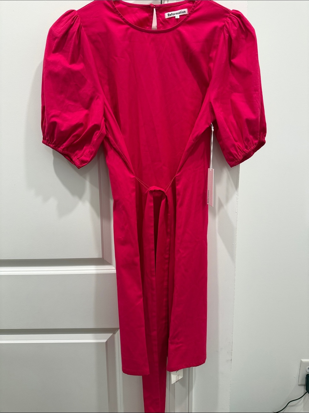 Reformation Fuchsia Puff Sleeve Midi Dress